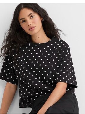 Adrianna Papell Black Short Sleeve Polka Dot Tee